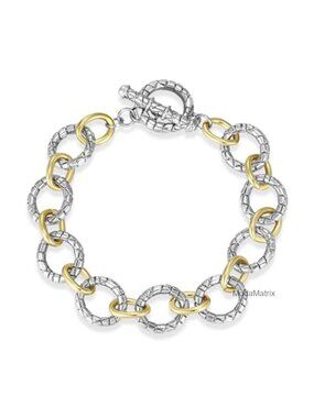 Two Tone Link Bracelet for Women, Gold and Silver Cable Chain, 14K Gold Plated